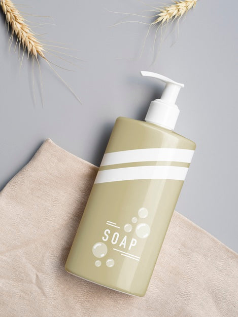 Free Top View Product Design With Soap Bottle Mock-Up Psd