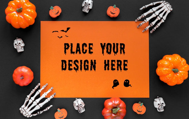 Free Top View Pumpkins And Skulls Arrangement Psd