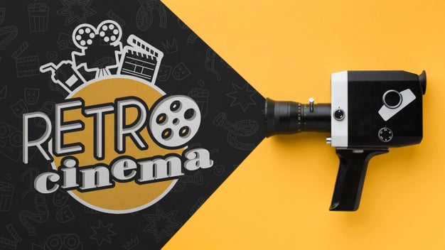 Free Top View Retro Cinema Doodles And Old Camera Psd
