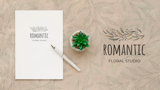 Free Top View Romantic Floral Studio With Mock-Up Psd
