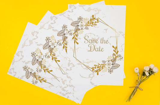 Free Top View Save The Date Mock-Up On Yellow Background Psd