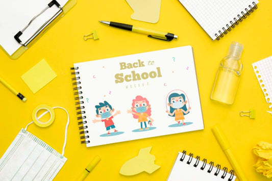 Free Top View School Concept With Notebook Psd