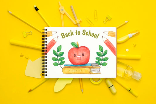 Free Top View School Concept With Pens Psd