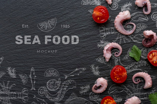 Free Top View Sea Food Arrangement With Mock-Up Psd