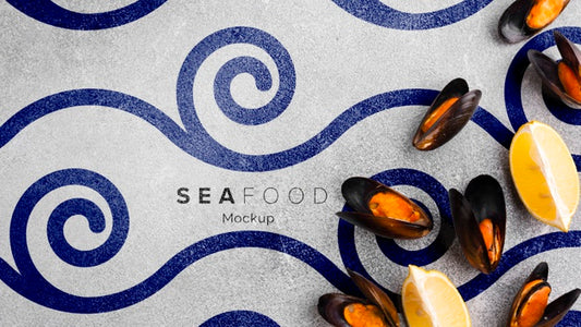 Free Top View Sea Food Assortment With Mock-Up Psd