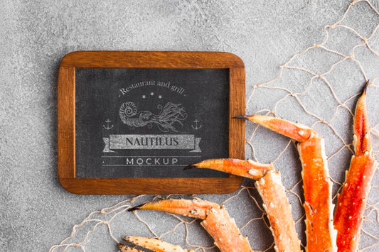 Free Top View Sea Food Composition With Blackboard Mock-Up Psd