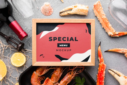 Free Top View Sea Food Composition With Frame Mock-Up Psd