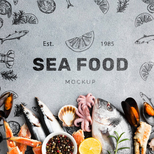 Free Top View Sea Food Composition With Mock-Up Psd