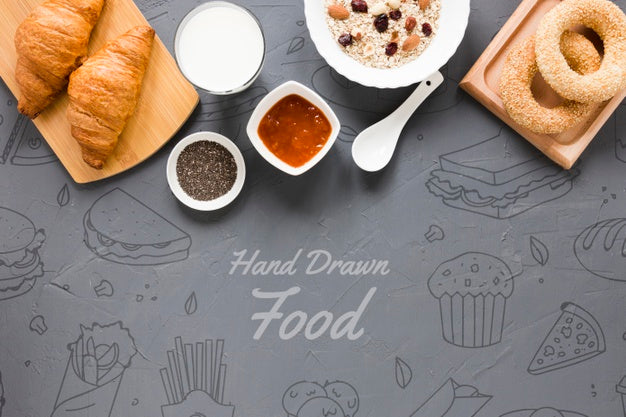 Free Top View Selection Of Tasty Breakfast Psd