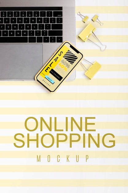 Free Top View Shopping Online On Laptop And Mobile Psd