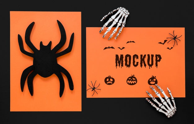 Free Top View Skeleton Hands And Scary Spider Psd