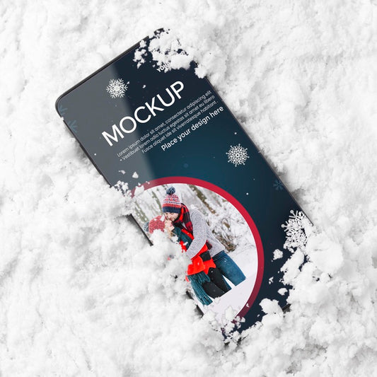 Free Top View Smartphone In Snow Psd