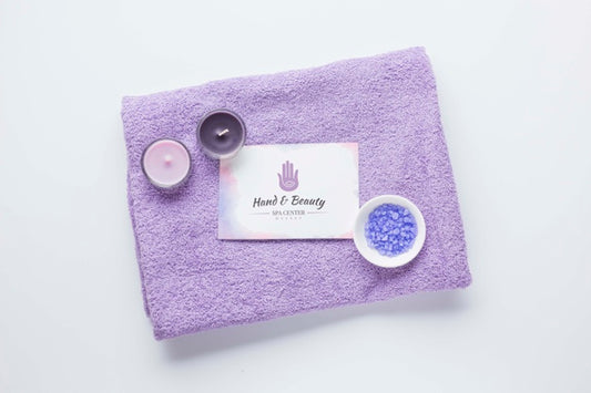 Free Top View Spa Center Composition With Card Mock-Up Psd