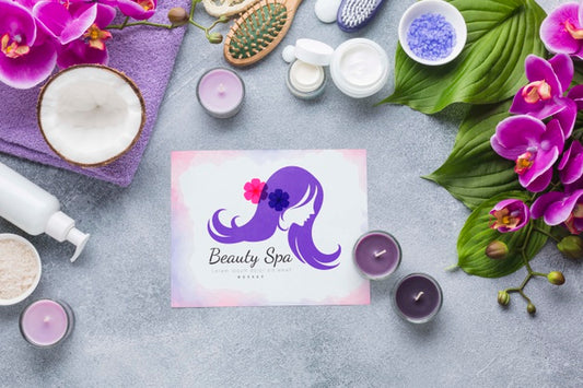Free Top View Spa Center Composition With Mock-Up Psd