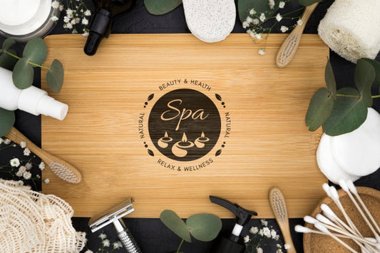 Free Top View Spa Center Mock-Up With Accessories And Leaves Psd