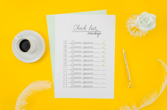 Free Top View Stationery Check List Mock-Up Psd
