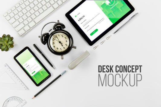Free Top View Stationery Desk Concept With Mock-Up Psd