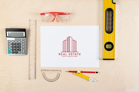 Free Top View Stationery Elements For Real Estate Psd