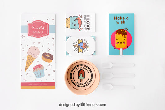 Free Top View Stationery Ice Cream Concept Psd