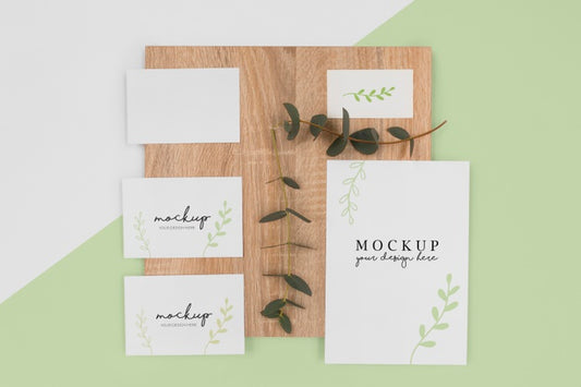 Free Top View Stationery Leaves And Wood Psd