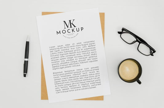 Free Top View Stationery Mock-Up With Paper Psd