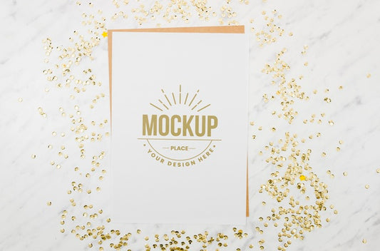 Free Top View Stationery Mock-Up With Sequins Psd