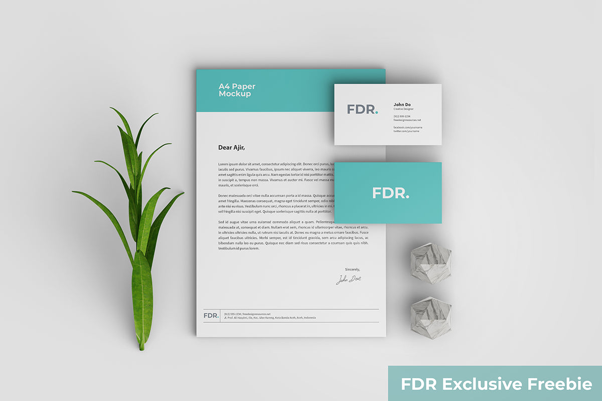 Free Top View Stationery Mockup With Scene Generator