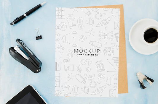 Free Top View Stationery Paper Mock-Up On Desk Psd