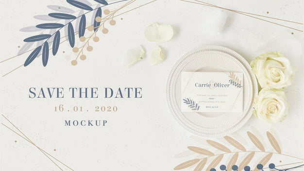Free Top View Stationery Save The Date With Mock-Up Psd