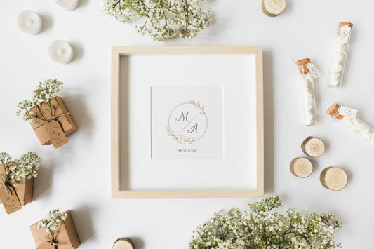 Free Top View Stationery Wedding Frame With Mock-Up Psd