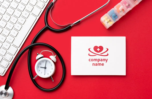 Free Top View Stethoscope On Red Background Psd