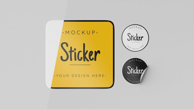 Free Top View Sticker Collection Mock Up Psd