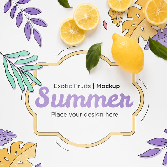Free Top View Summer Lemons With Mock-Up Psd
