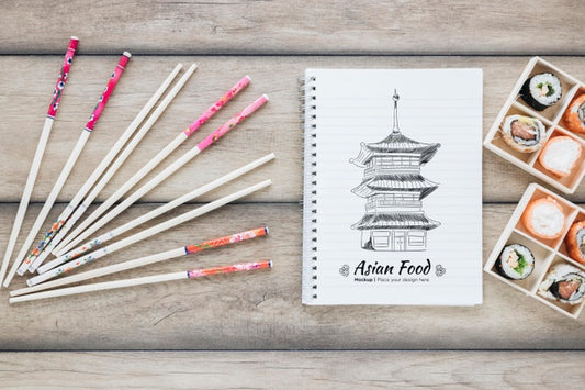 Free Top View Sushi With Chopsticks Psd