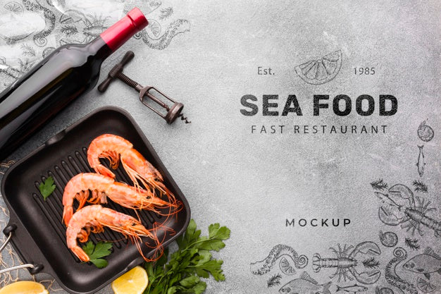 Free Top View Tasty Sea Food Arrangement With Mock-Up Psd