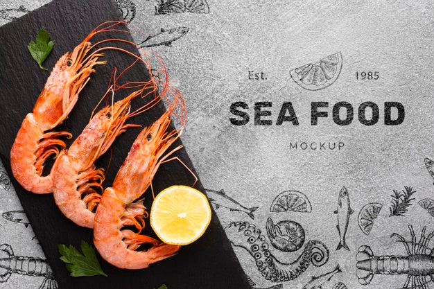 Free Top View Tasty Sea Food Composition With Mock-Up Psd
