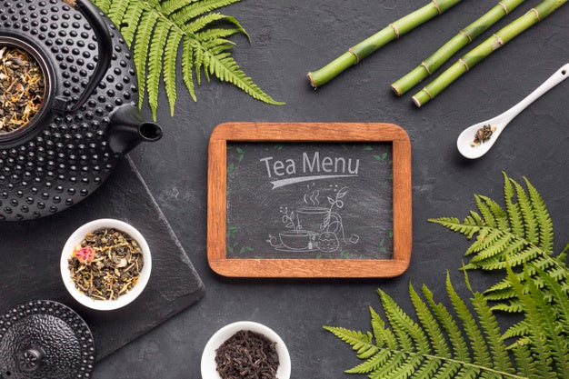 Free Top View Tea Menu Frame Concept Psd