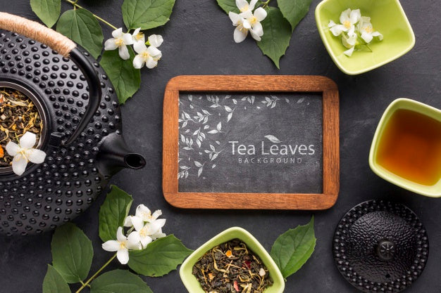 Free Top View Tea Time With Herbs Concept Psd