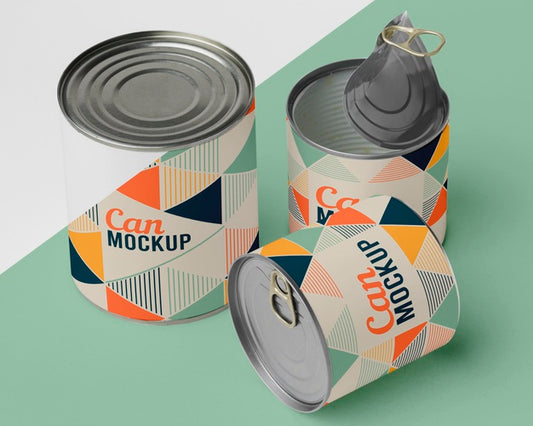 Free Top View Tin Cans And An Opened One Psd