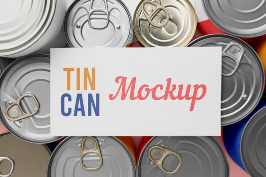 Free Top View Tin Cans Arranged On Table Psd