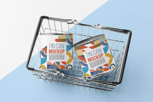 Free Top View Tin Cans In Basket Psd