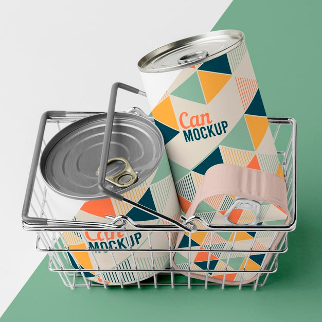 Free Top View Tin Cans In Basket Psd