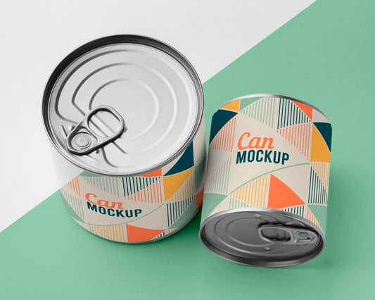 Free Top View Tin Cans On Table Psd