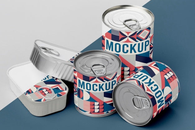 Free Top View Tin Cans On Table Psd