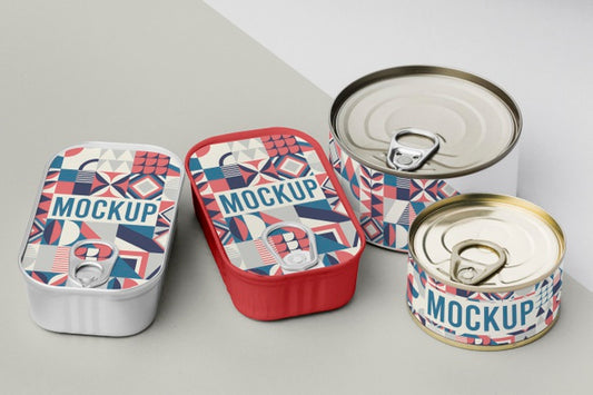 Free Top View Tin Cans On Table Psd