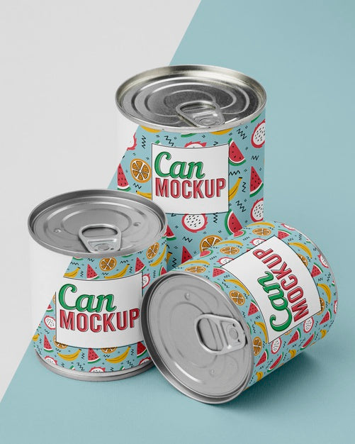 Free Top View Tin Cans Stacked On Table Psd
