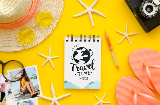 Free Top View Travel Concept With Notebook Psd
