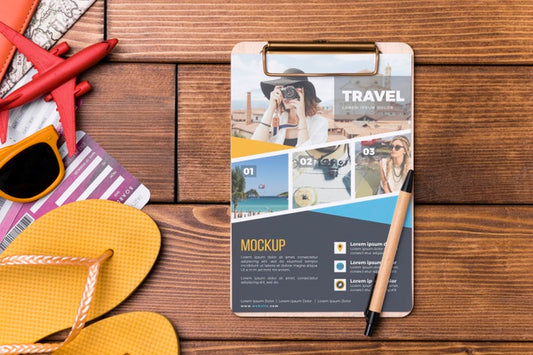 Free Top View Travel Mock-Up With Flip Flops Psd