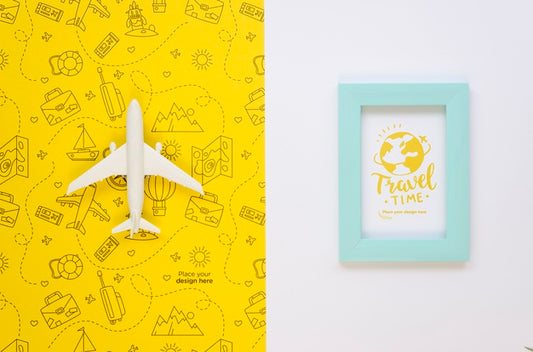Free Top View Travelling Plane And Vacation Frame Psd