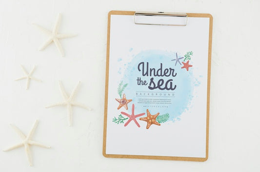 Free Top View Under The Sea Drawing With Mock-Up Psd